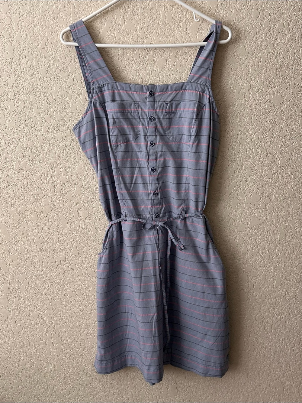 Northface Casual Blue Stripe Button-Front Dress with Tie Waist Medium